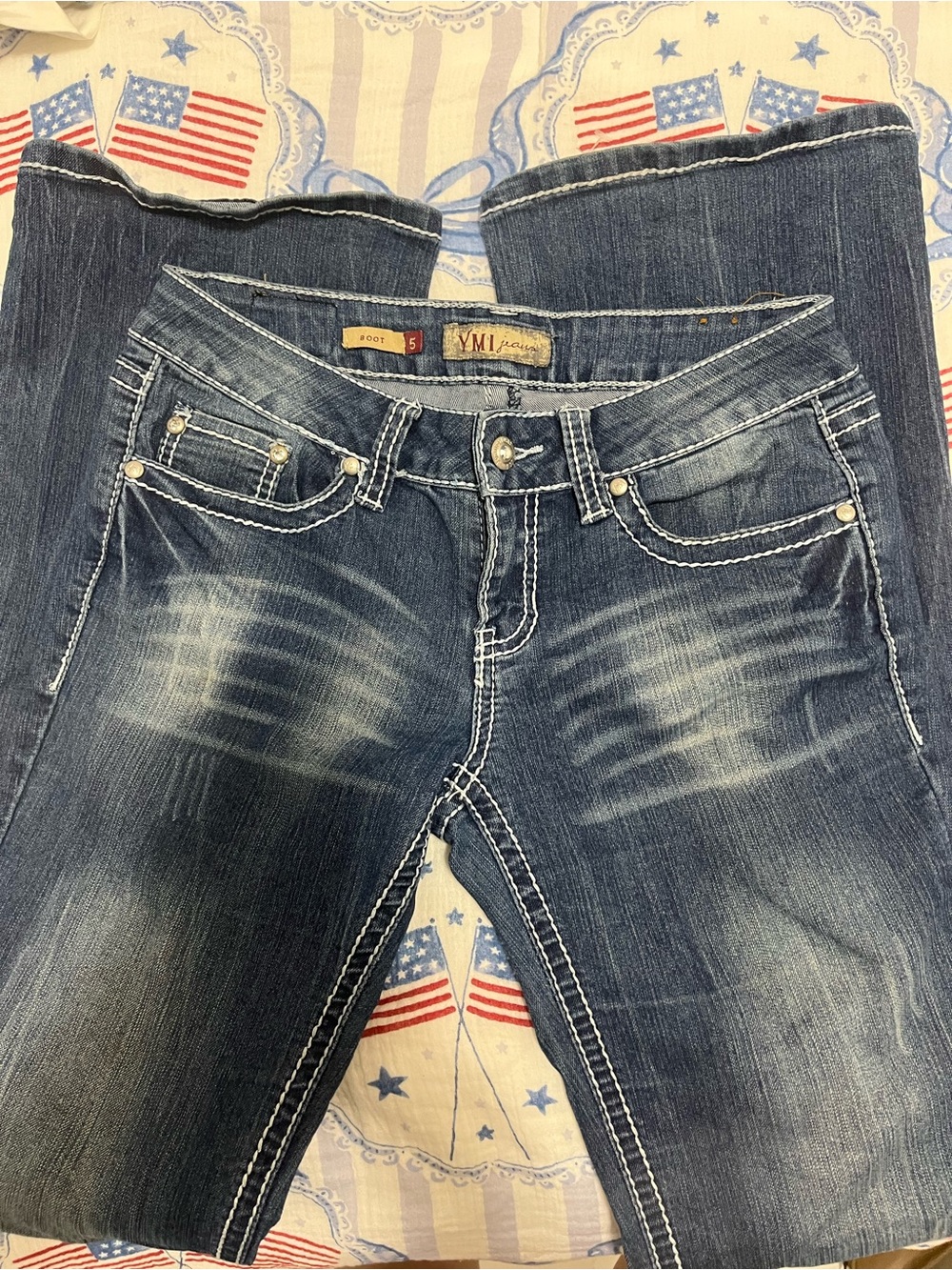 YMI Denim Women's Faded Blue Bootcut Jeans with Contrast Stitching